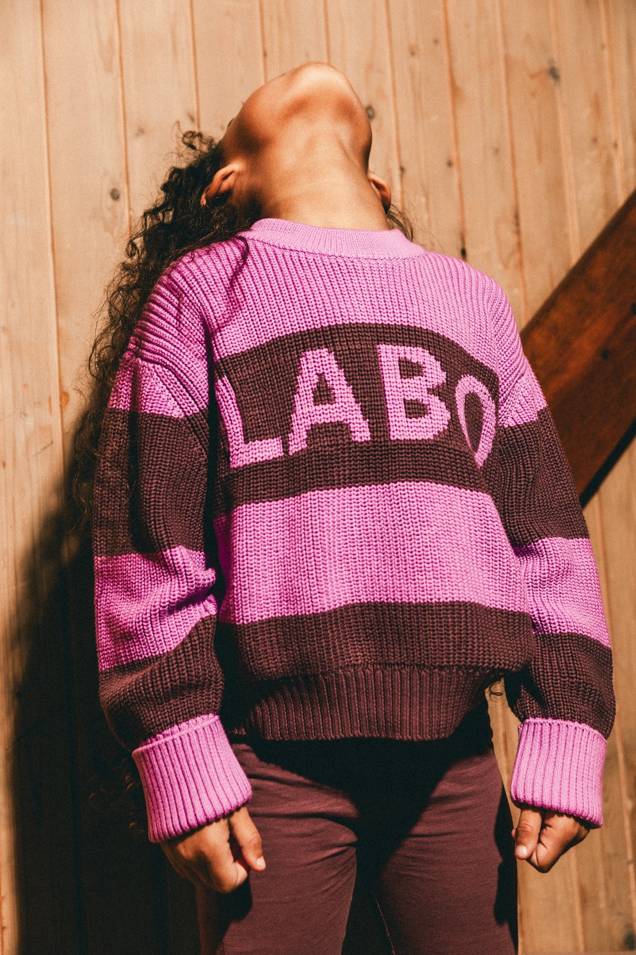 Gebreide roze streep trui Labo