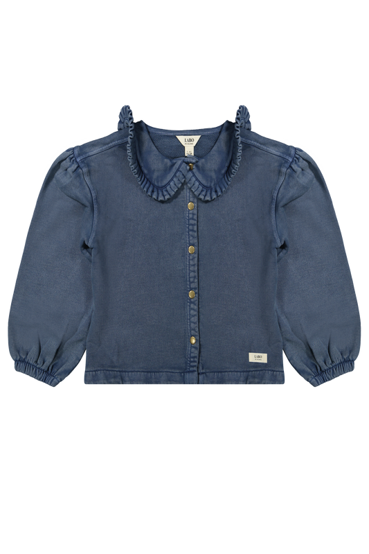 Denim sweat blouse met kraag Mea