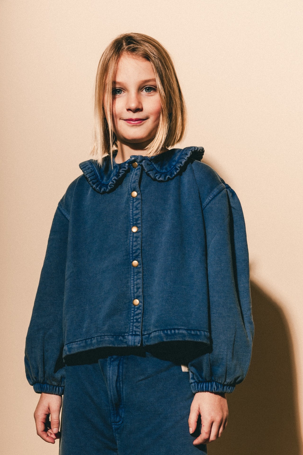 Denim sweat blouse met kraag Mea