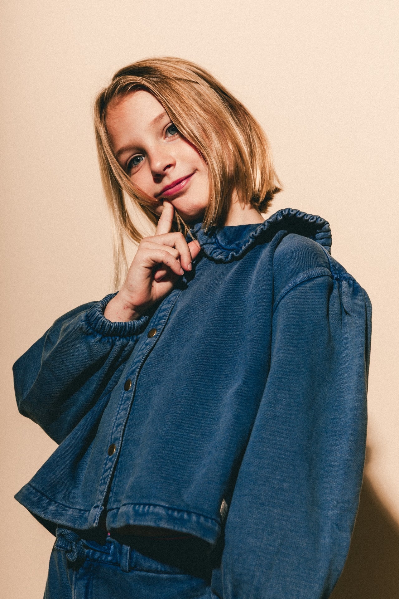 Denim sweat blouse met kraag Mea