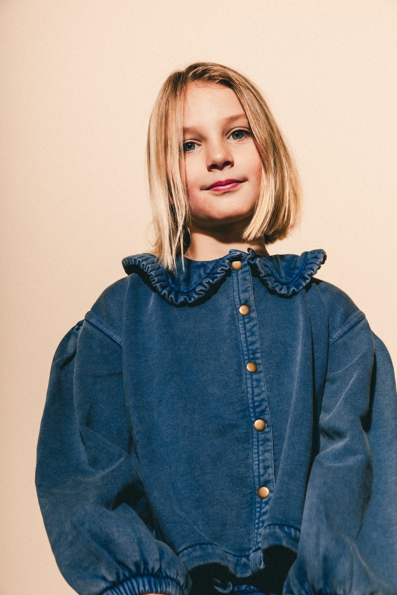 Denim sweat blouse met kraag Mea