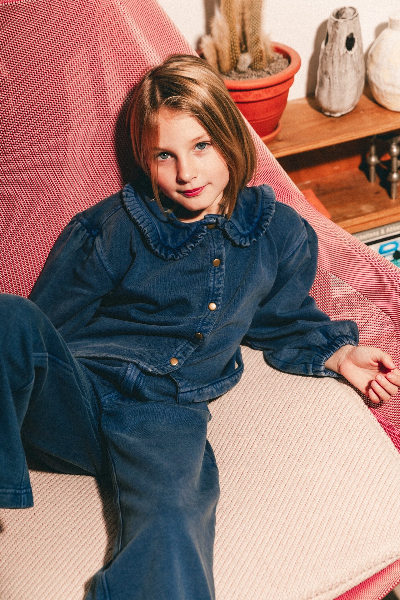 Denim sweat blouse met kraag Mea