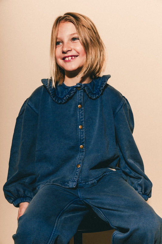Denim sweat blouse met kraag Mea